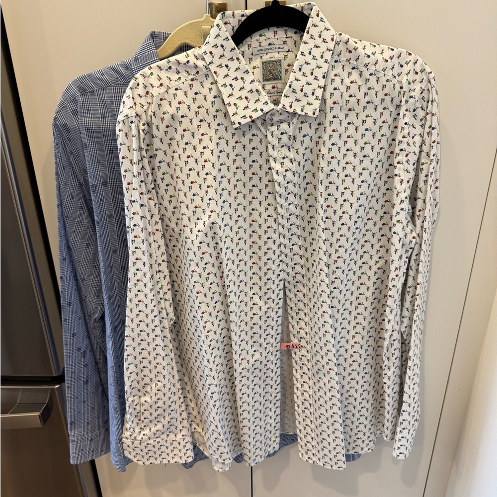 2 Robert Graham Button-Up Shirts with Multicolor Micro Print Sz Large